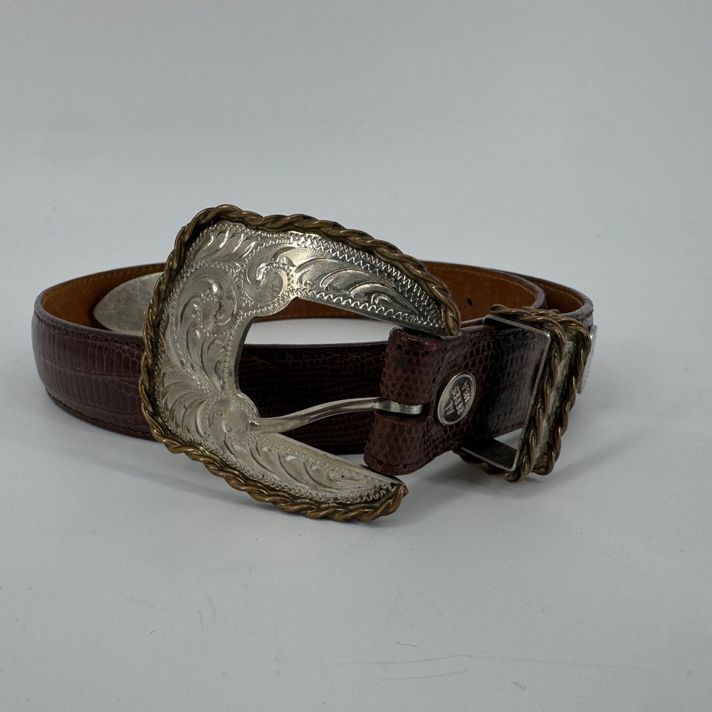 Al Beres USA Diablo Western Belt 26 Brown Embossed Leather Silver Buckle